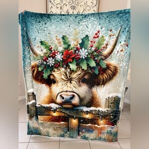 Holiday Highland Cow 50" x 60" throw blanket